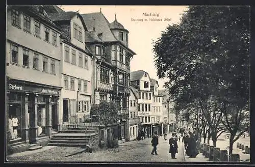 AK Marburg, Steinweg mit Holzhaus Unkel