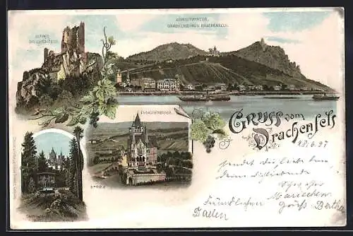 AK Königswinter, Drachenburg, Ruine Drachenfels und Zahnradbahn