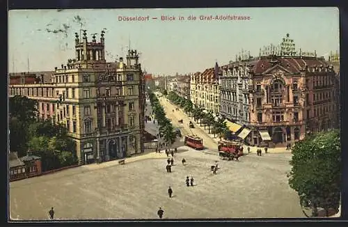 AK Düsseldorf, Blick in die Graf-Adolfstrasse mit Strassenbahn