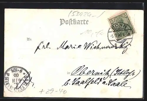 Goldfenster-AK Rolandseck, Panorama mit Siebengebirge