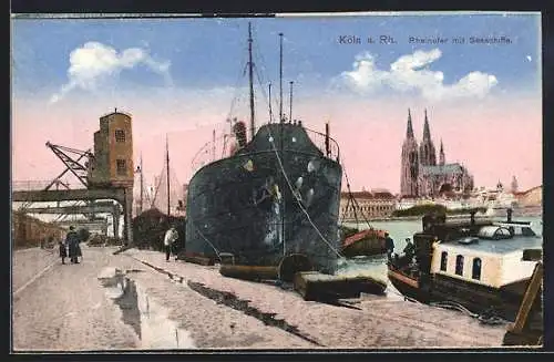 AK Köln a. Rh., Seeschiffe am Rheinhafen