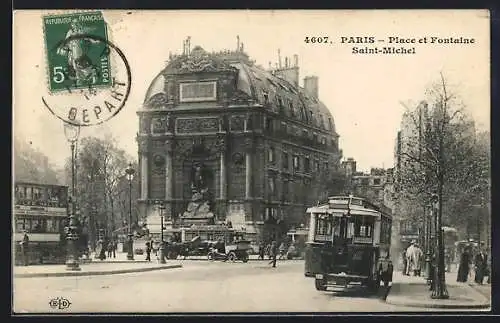 AK Paris, Place et Fontaine Saint-Michel