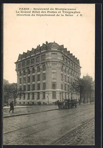 AK Paris, Boulevard du Montparnasse, Le Nouvel Hôtel des Postes et Télégraphes, Direction du Département de la Seine