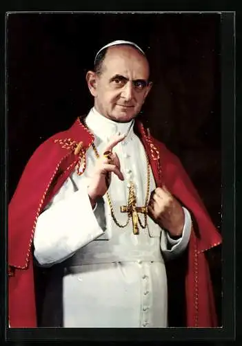 AK Papst Paul VI. in Soutane und rotem Umhang beim Segnen