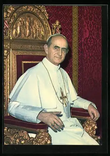 AK Papst Paul VI. in Soutane und Pileolus