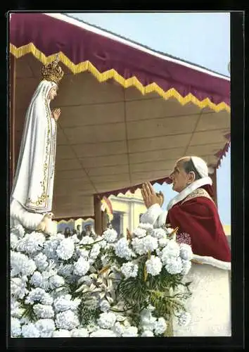 AK Papst Paul VI. beim Gebet vor einer Marienstatue