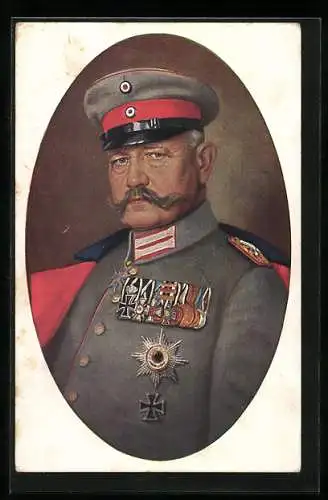 Künstler-AK Generalfeldmarschall Paul von Hindenburg in Uniform