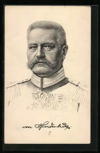 Künstler-AK Portrait Paul von Hindenburg in Uniform