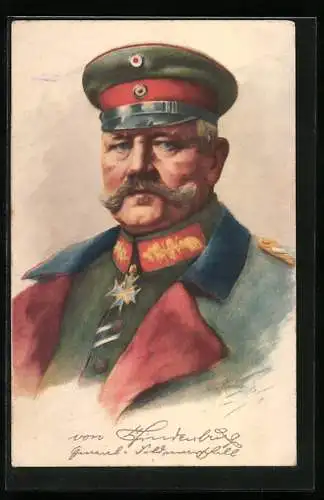 Künstler-AK Paul von Hindenburg in Uniform mit Pour le Merite