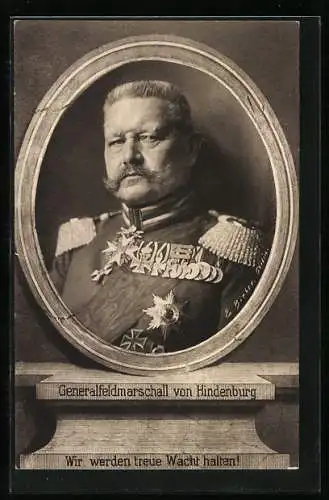 AK Porträt Generalfeldmarschall Paul von Hindenburg in Uniform mit Orden