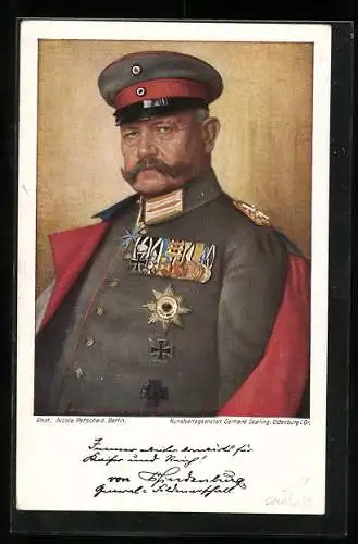 AK Paul von Hindenburg in Uniform mit Schirmmütze