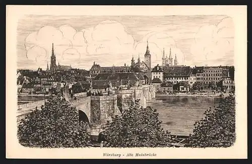 Künstler-AK Würzburg, Alte Mainbrücke