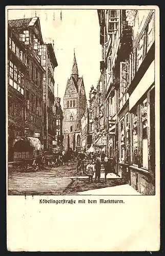 Künstler-AK Hannover, Köbelingerstrasse mit dem Marktturm