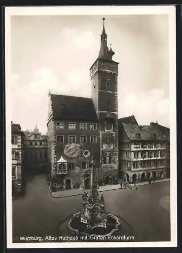 AK Würzburg, altes Rathaus mit Grafen Eckardturm