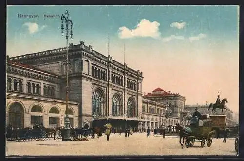 AK Hannover, Bahnhof, Ernst August-Denkmal