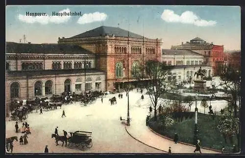 AK Hannover, Reiterdenkmal vor dem Hauptbahnhof