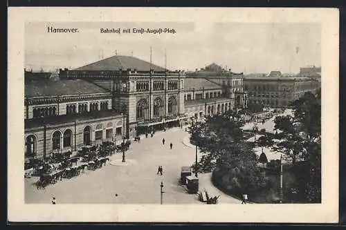 AK Hannover, Ernst-August-Platz mit Bahnhof