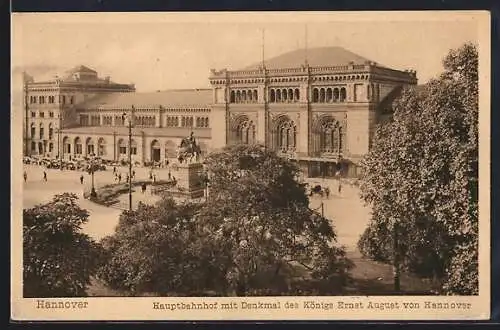 AK Hannover, Hauptbahnhof mit Ernst August-Denkmal