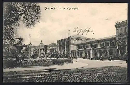 AK Hannover, Auf dem Ernst August-Platz vor dem Bahnhof