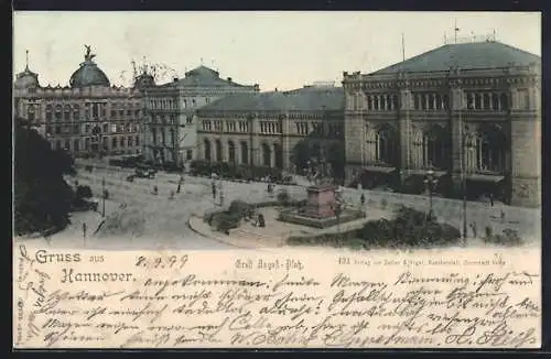 AK Hannover, Ernst August-Platz mit Reiterdenkmal und Bahnhof