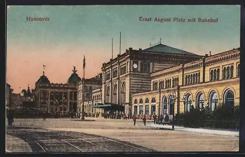 AK Hannover, Ernst August-Platz mit Bahnhof
