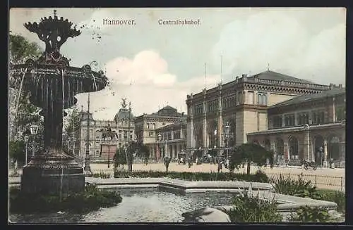 AK Hannover, Brunnen auf dem Vorplatz des Zentralbahnhofs
