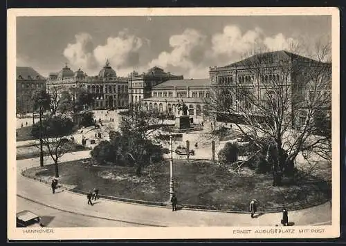 AK Hannover, Ernst August-Platz mit Bahnhof und Post