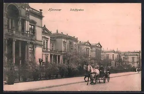 AK Hannover, Strasse am Schiffgraben mit Pferdewagen