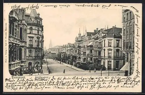 AK Hannover, Strasse am Schiffgraben mit Passanten