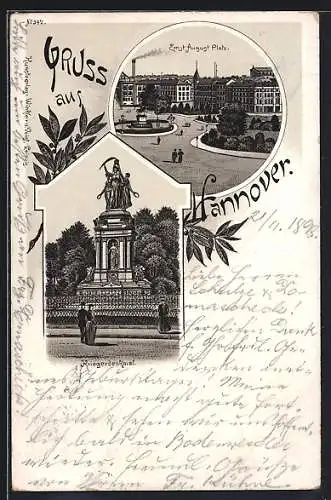 Lithographie Hannover, Ernst-August-Platz, Kriegerdenkmal