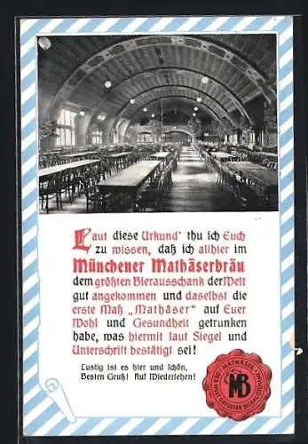 AK München-Au, Gasthaus Mathäserbräu, Innenansicht