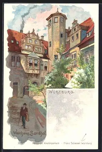 Künstler-AK Würzburg, Weinhaus Sandhof