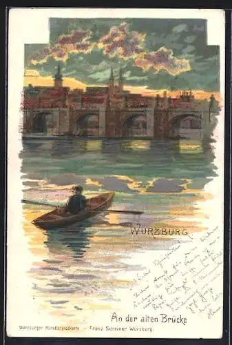 Lithographie Würzburg, An der alten Brücke