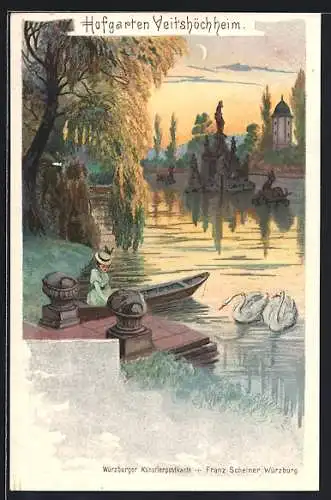 Lithographie Veitshöchheim, der Hofgarten