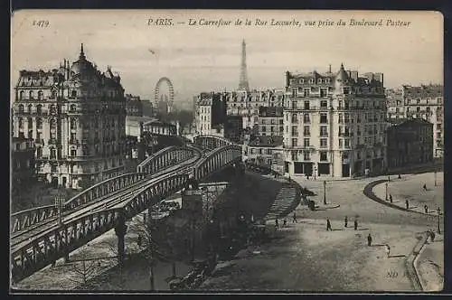 AK Paris, Le Carrefour de la Rue Lecourbe, vue prise du Boulevard Pasteur