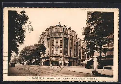 AK Paris, Avenue de Versailles et rue Florence-Blumenthal