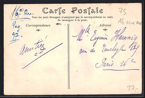 AK Paris, Rue du Ranelagh, prise de la Passerelle, Café-Restaurant