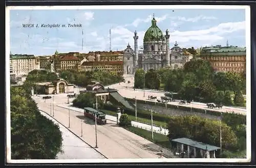 AK Wien, Karlsplatz mit Technik und Strassenbahn