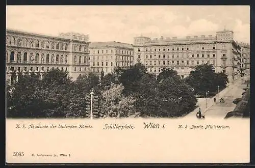 AK Wien, Schillerplatz mit K. k. Akademie der bildenden Künste, K. k. Justiz-Ministerium