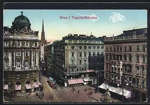 AK Wien, Tegetthoffstrasse mit Strassenbahn