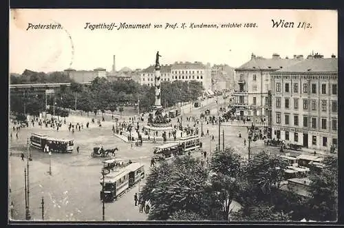 AK Wien, Praterstern und Tegetthoff-Monument mit Strassenbahn