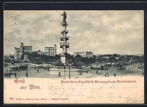 AK Wien, Praterstern, Tegetthoff-Monument und Nordbahnhof