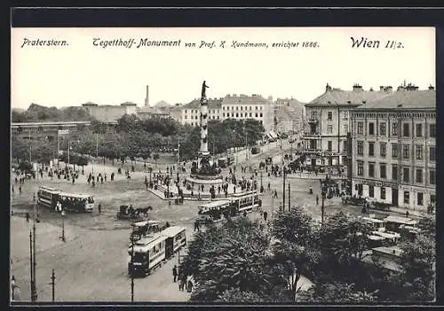 AK Wien, Praterstern und Tegetthoff-Monument mit Strassenbahn