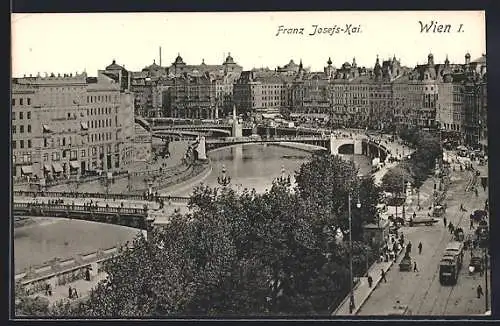 AK Wien, Franz Josefs-Quai mit aus der Vogelschau, mit Strassenbahn