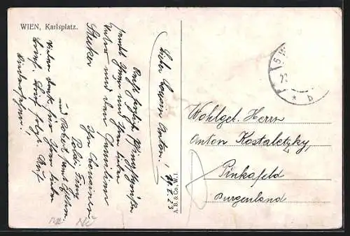 AK Wien, Strassenbahn auf dem Karlsplatz