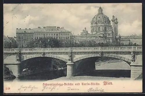 AK Wien, Schwarzenberg-Brücke und Karls-Kirche