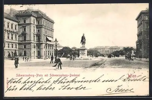 AK Wien, Schwarzenberg-Platz mit Denkmal im Panorama