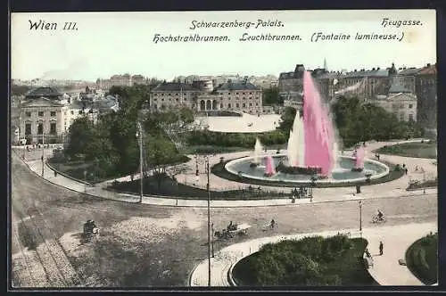 AK Wien, Schwarzer Palais, Heugasse, Hochstrahlbrunnen, Leuchtbrunnen