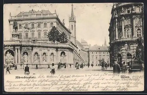 AK Wien I, Albrechtsplatz, Blick vom Denkmal zum Kirchturm