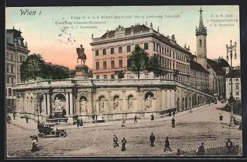 AK Wien, Palais, Erzherzog Albrecht Monument, K.u.k. Hof- und Stadtpfarrkirche z.h. Augustin